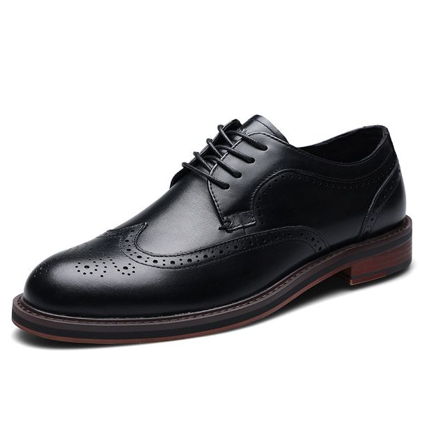 Euro Step Straight British Style Business Formal Derby Genuine Leather Men's Brogue Carved Casual Handmade Shoes_vogvips.com