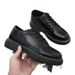 Spring And Autumn Lace-up Low-top Men's Thick-soled Simple Work Casual Leather Shoes For Men_vogvips.com