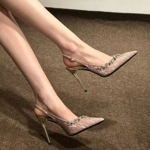 Summer Fairytale Style Pointed Toe Rhinestone Heels 2025 New Silver Sandals_vogvips.com