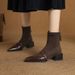 Autumn Paris ~ Old Money Style French Chunky Heel Pointed Toe Women's Retro Cowhide Patchwork Fashionable Short Boots_vogvips.com