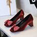 Women's Shoes Elegant Banquet Square Toe Mid Heel Satin Rhinestone Bow Low Mouth Chunky Heel Shoes For Women_vogvips.com