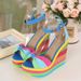 Women's Shoes Summer New Style Super High Heel Wedge Sandals Straw Bridal Fish Mouth Rainbow 43 Large Size Women's Shoes_vogvips.com
