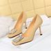 7792-2K82 Fashion Slim Ultra Heel Shallow Mouth Square Head Metal Water Diamond Buckle Single Shoes Women's High Heels_vogvips.com