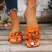 Summer Women's Fashionable Flat Sandals Strappy Design Casual Slip-On With Metal Buckle Multi-Color PU Upper Rubber Sole_vogvips.com