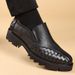 Black Men's Leather Shoes Thick Bottom Height Increasing Style Daily Business Office Outdoor Fashion Party Youth Shoes_vogvips.com