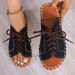 European American Large-size Peep-toe Slippers, Fashionable Lace-up Flat Casual Slippers For Women, Roman Sandals,_vogvips.com