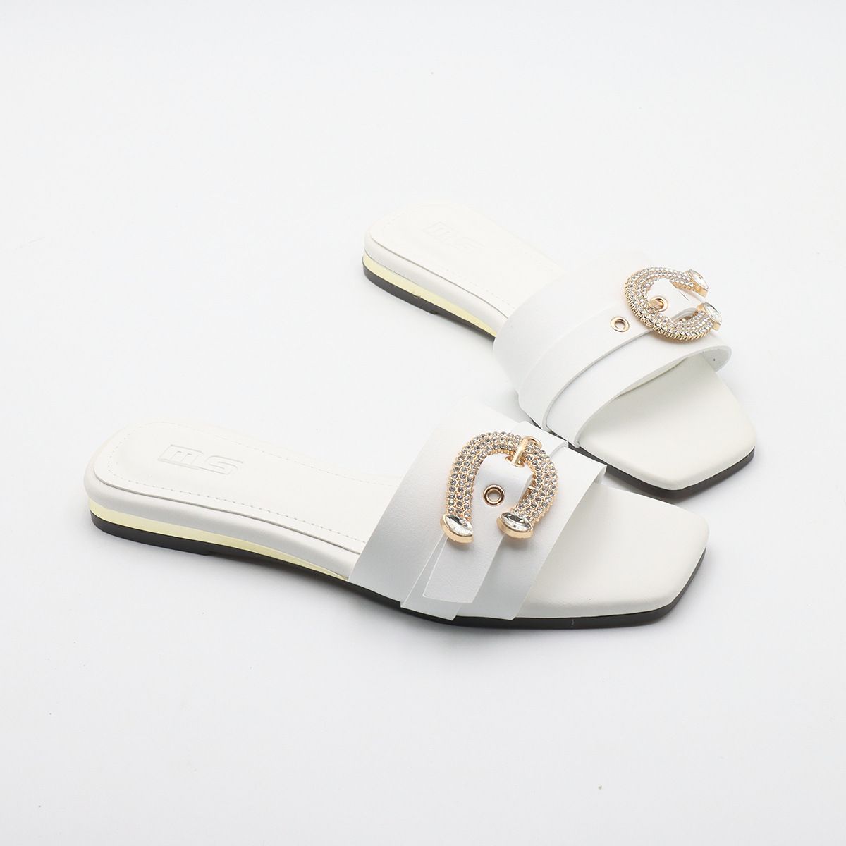 Women's Solid Color Metal Buckle Flat Sandals - Ins Fashion Casual Summer Slide Shoes For Beach & Vacation_vogvips.com