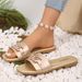 Valentine's Day Women's New Fashion Slippers Classic Temperament Versatile Solid Color Metal Decoration Square Toe Flat Sandals_vogvips.com