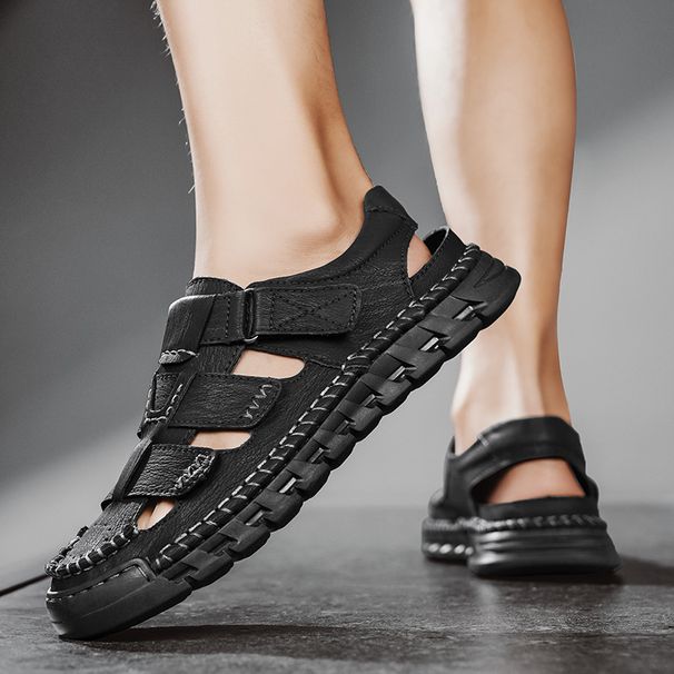 Original Italian Export Overstock Summer Sandals For Men, Soft-soled, Hollowed-out, Breathable, Perforated Beach Shoes_vogvips.com