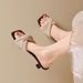 Summerclassy Brown Woven Square Toe Sandals For Women Retro Gentle Style With Skirt Easiest For Matchelegant Cool_vogvips.com