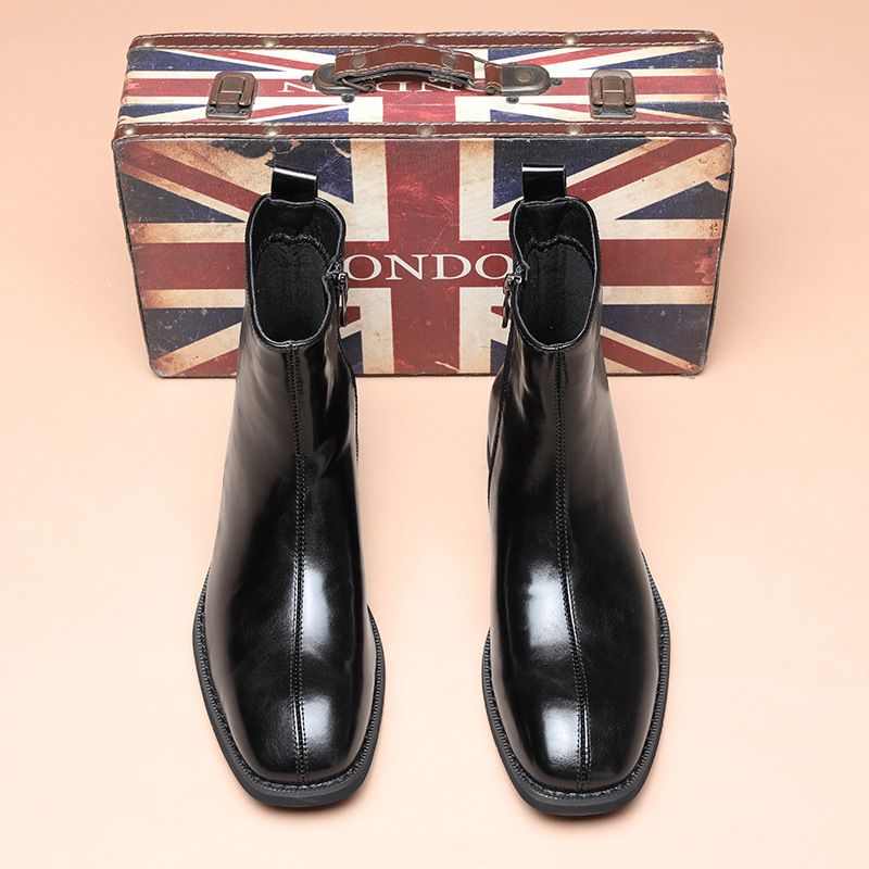 Martin Boots Men's Fleece Zipper Leather Shoes Men's High Top Black Chelsea Boots Men's_vogvips.com
