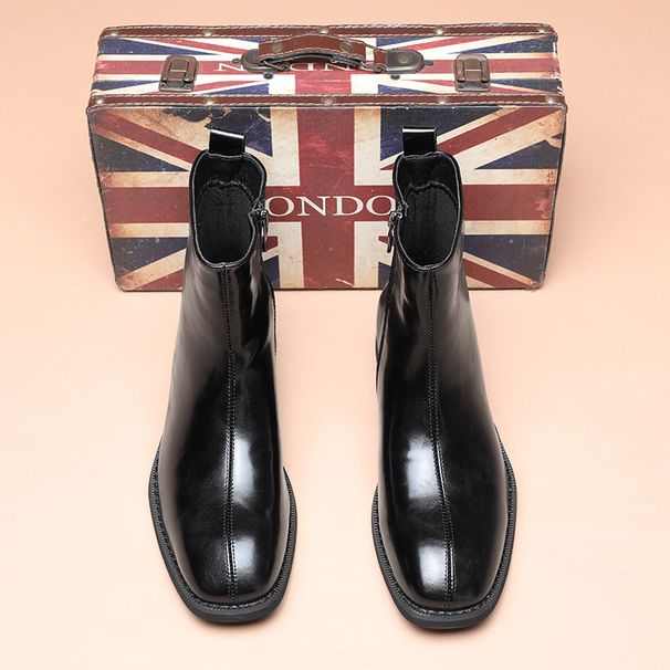 Martin Boots Men's Fleece Zipper Leather Shoes Men's High Top Black Chelsea Boots Men's_vogvips.com
