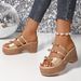 Women's High Heeled Sandals Bow Design Summer Open Toe European American Style Plus Size Platform Sandals_vogvips.com