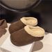 Women's Shoes Thick Soled Birkenstocks For Women, Winter Plush Slip On Cotton Slippers, Closed Toe Slippers For Outdoor Wear, Height Enhancing_vogvips.com