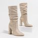 Women's Pointed Toe Slip-On Winter Boots With Chunky Heel – Fashionable & Comfortable Mid-Calf Boots In Black, Red, Beige_vogvips.com