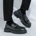 Men's Leather Shoes Gentleman Retro Elegant Style Business Office Leisure 38-46 Adult Thick Soled Loafers Black Gray_vogvips.com