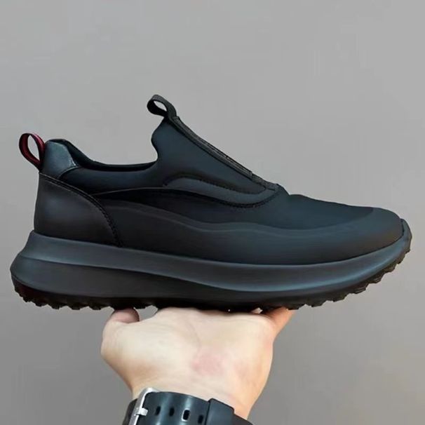 Men's Simple Black Casual Shoes Lightweight Slip On Low Top Round Toe Sports Trendy Soft Soled_vogvips.com