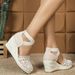 Women’s Shoes Women's Canvas Shoes Wedge Sandals Apricot Holiday Elastic Cross Strap Slip On Round Toe Espadrilles_vogvips.com