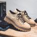 Men's Retro Work Boots With Anti-Slip Sole, Chunky Round-Toe Ankle Boots For Casual Wear, Suede & Canvas Upper, Cushioned Comfort & Height Increase_vogvips.com
