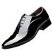 Autumn New Business Dress Pointed Lacquer Leather Youth Versatile Lace Up Large Men's Groom Wedding Shoes_vogvips.com