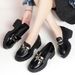 Loafers Women's Small Leather Shoes Waterproof Table British Style Low-top Japanese Flat-soled Patent Leather Single Shoes_vogvips.com