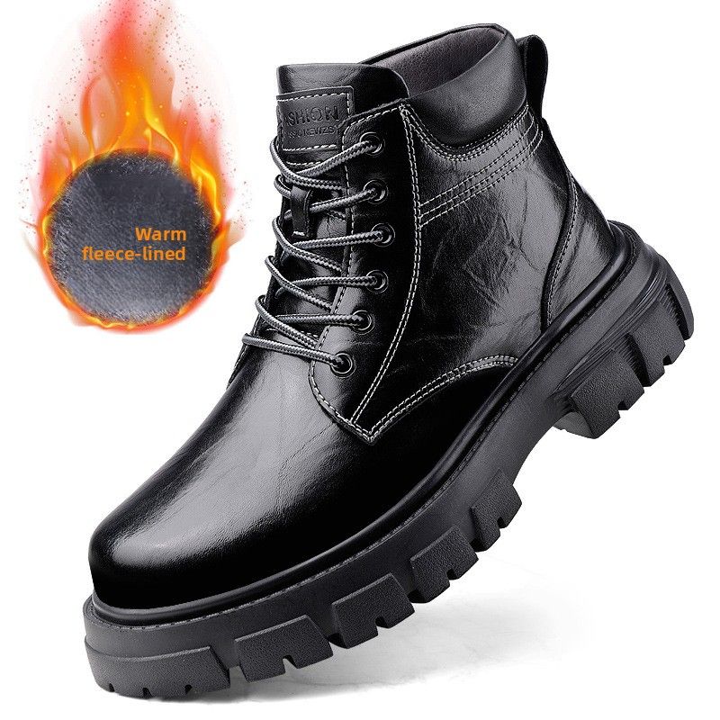 Martin Boots Men's High-top Velvet Warm Outdoor Casual Leather Shoes Tooling Snow Leather Boots_vogvips.com