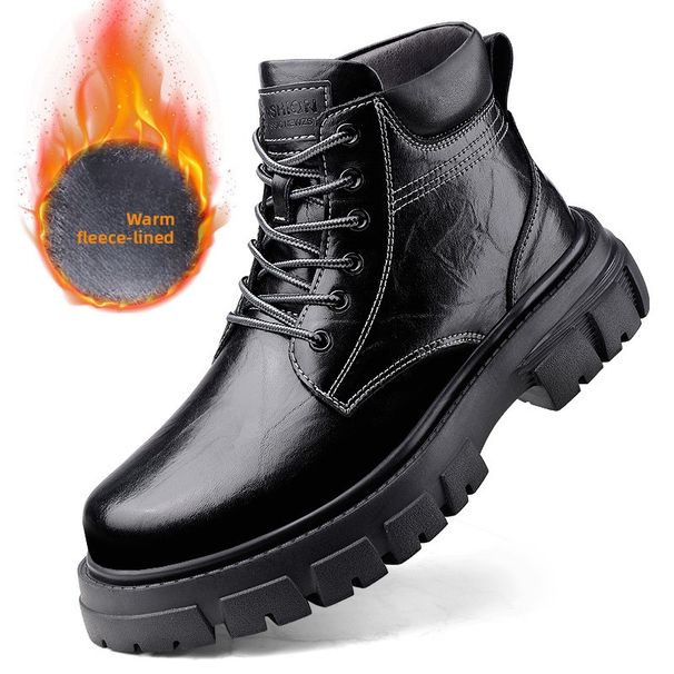 Martin Boots Men's High-top Velvet Warm Outdoor Casual Leather Shoes Tooling Snow Leather Boots_vogvips.com