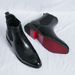 European Warm Series Red Sole Pointed Toe Men's Martin British Style High Shoes Mid Top Short Black Leather Boots_vogvips.com