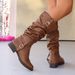 Women's High-Cowboy Boots Slip-On Wrinkle Stacked Western Riding Boots With Chunky Heel And Studded Details Cowboy Riding Boots_vogvips.com