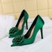 Women S Thin Heels Shallow Cut Pointed Satin Flower High_vogvips.com