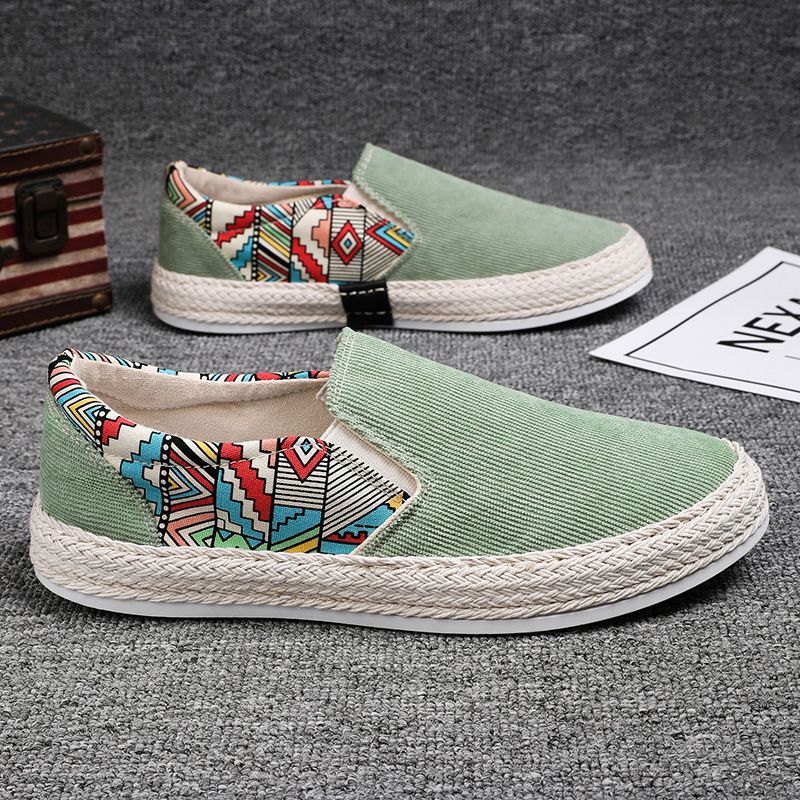 Men's Breathable Slip-On Canvas Shoes With Rubber Sole For Summer Casual Wear, Comfortable Lightweight Loafers With Elastic Band_vogvips.com