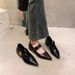 French Thick Heel Single Shoes Women's Spring And Autumn Metal Buckle Pointed Head Shallow Mouth Word With Mary Jane_vogvips.com