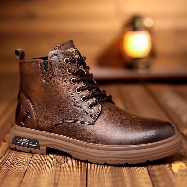 European Warm Series Men's Martin 2025 Autumn Winter New Plush Work Boots British Style High Top Trendy Genuine Leather Cotton Shoes_vogvips.com
