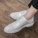 Euro Step Photo Studio Wedding White Glossy Men's New Trend Korean Style Brogue Carved Casual Leather Shoes_vogvips.com