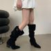 New Pointed-Toe Wedge Heel Bootcut Pleated Sexy Long Boots, High-Heeled Over-The-Knee Straight High Boots_vogvips.com