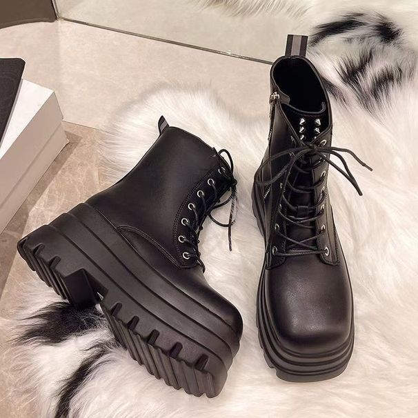 Cos Height Increasing 8cm Platform Shoes Heightening Slimming Thick Sole British Style Non-Slip Short Martin Boots For_vogvips.com