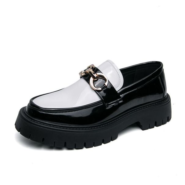 Men Black Patent Leather Shock Aborption Loafer Gold Horebit Buckle Thick Lug Sole Slip On Platform Caual Dre_vogvips.com