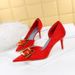 6168-A2 Style Fashionable Slim Fit Women's Singles Shoes With High Heels And Shallow Side Hollow Metal Buckle Decoration_vogvips.com