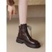 Soft Sheepskin Brown Thick-Soled Genuine Leather Short For Women 2024 Early Autumn Winter New Round-Toe British Style_vogvips.com