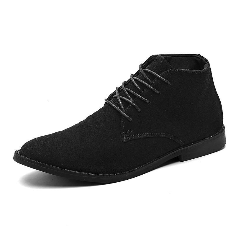 Four Seasons Work Boots For Man Winter Autumn Male Students Daily Walking Rubber Chelsea Booty Hightop Leather Shoes_vogvips.com