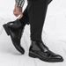 Men's Stylish High-Top Pointed Toe Dress Boots - Faux Leather Oxford Shoes For Business & Casual Wear (Black/Brown)_vogvips.com