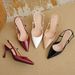 BJM-2 Patent Leather High Heels Open Back Stiletto Sandals Women New Summer Pointed Toe One Strap Large And Small Size_vogvips.com