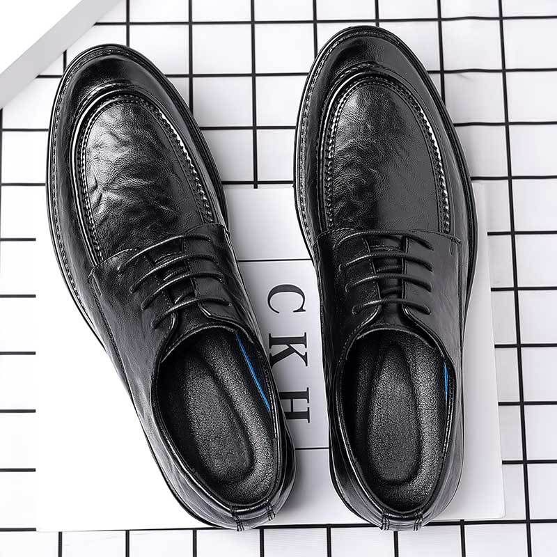 TerraStride Men's New Spring Autumn Hand-Scraped Business Casual British Korean Style Work Groom Wedding Leather Shoes_vogvips.com