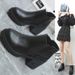 Classic Short Waterproof Platform Chunky High Heel Leather Boots Fashion Women's Shoes_vogvips.com