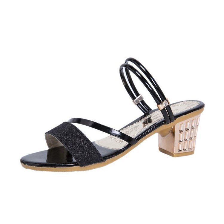 Chunky Heel Sandals For 2025 Summer New Korean Style Trendy Ins Two-Way Mid-Heel Slippers Women High Heels_vogvips.com