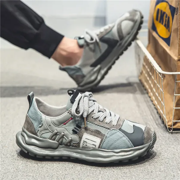 Men's Running New Mesh Breathable Chunky Shoes Fashionable Comfortable Casual Style Sports Thick Sole Trendy Green Free_vogvips.com