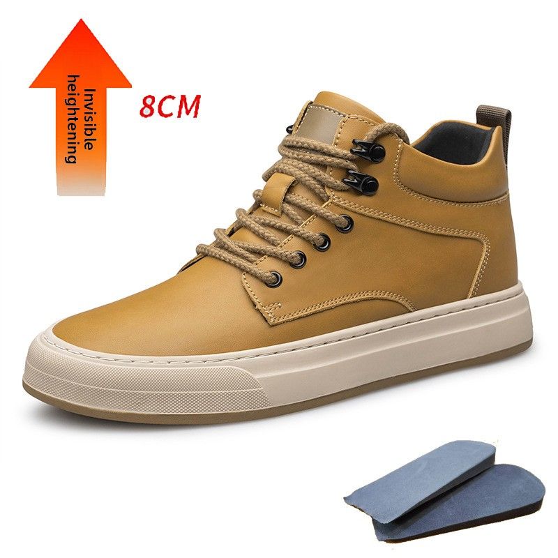 Invisible Heightening Shoes Cm Breathable Cowhide Medium Help Inner Heightening Men's Shoes British Sports And Leisure Board Shoes_vogvips.com