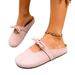 2025 New Bowknot Closed-Toe Mules For Women, Flat Sole, Gentle Style, Slip-On, Comfortable Soft Sole Slippers_vogvips.com