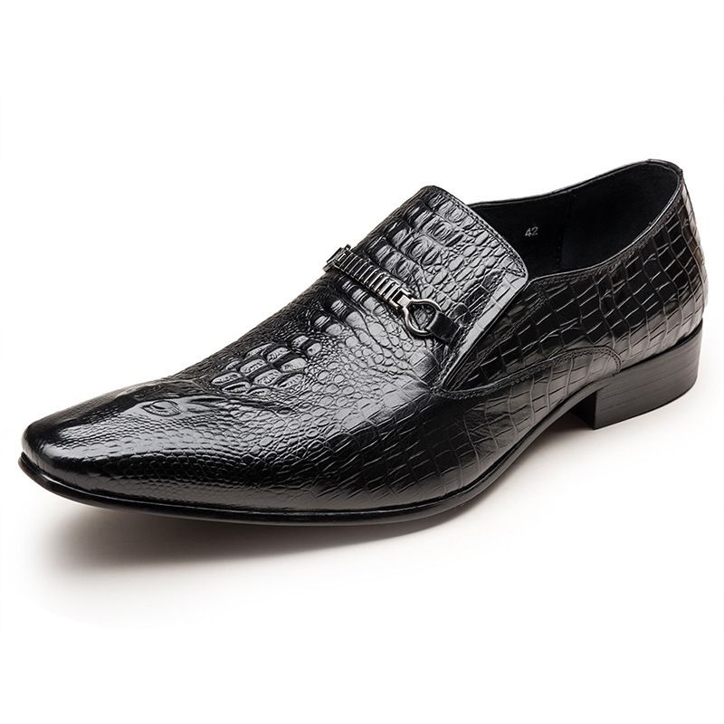 Aofu Industry 4008 Crocodile Pattern Men's European Edition Business Pointed One Step Footwear Leather Shoes_vogvips.com