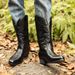 Men's Western Cowboy Boots With Embroidery & Wooden Heel - High Top Riding Boots For Men, Pointed Toe, 6-8cm Heel, PU Leather, Rubber Sole_vogvips.com
